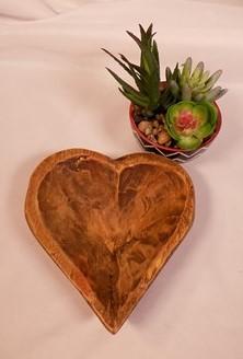 Mini Wooden Heart Bread Dough Bowl, Rustic French Country Carved Centerpiece A1,