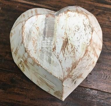 Seafoam Blue Green Wood Heart Bread Bowl., Rustic French Country Centerpiece A
