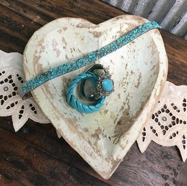 Seafoam Blue Green Wood Heart Bread Bowl., Rustic French Country Centerpiece B