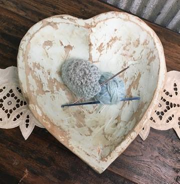 Seafoam Blue Green Wood Heart Bread Bowl., Rustic French Country Centerpiece F