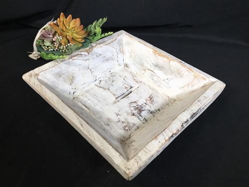 White Wood Square Bread Dough Bowl, Rustic French Country Carved Centerpiece J, Wood Bread Bowl, Wood Centerpiece, Rustic Farmhouse Decor