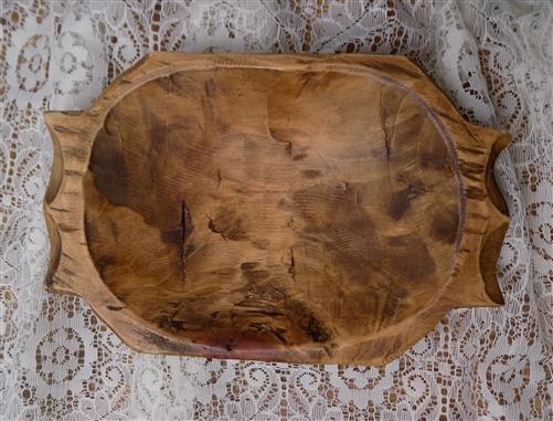 Dark Wood Bowl, Rustic Farmhouse Table Decor, Mini Carved Wooden Bread Bowl A13,