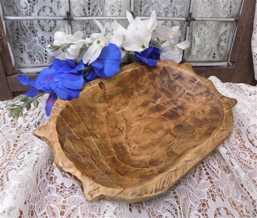 Dark Wood Bowl, Rustic Farmhouse Table Decor, Mini Carved Wooden Bread Bowl A10,