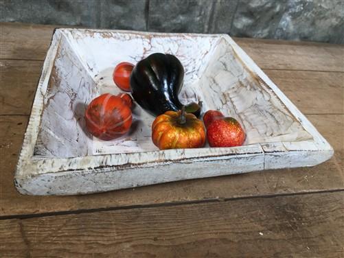 White Wood Square Bread Dough Bowl, Rustic French Country Carved Centerpiece U, Wood Bread Bowl, Wood Centerpiece, Rustic Farmhouse Decor