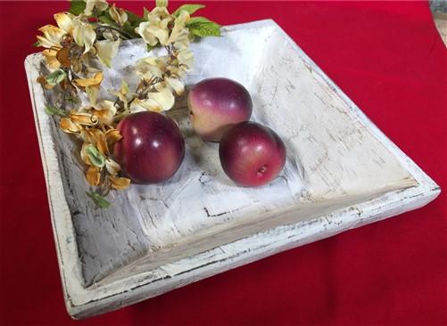 White Wood Square Bread Dough Bowl, Rustic French Country Carved Centerpiece L, Wood Bread Bowl, Wood Centerpiece, Rustic Farmhouse Decor