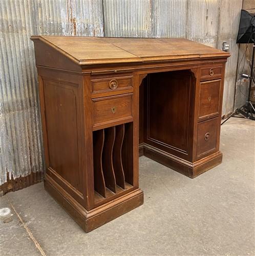 Vintage Oak Slant Front Desk, Standing Desk, Wood Furniture, Secretary Desk