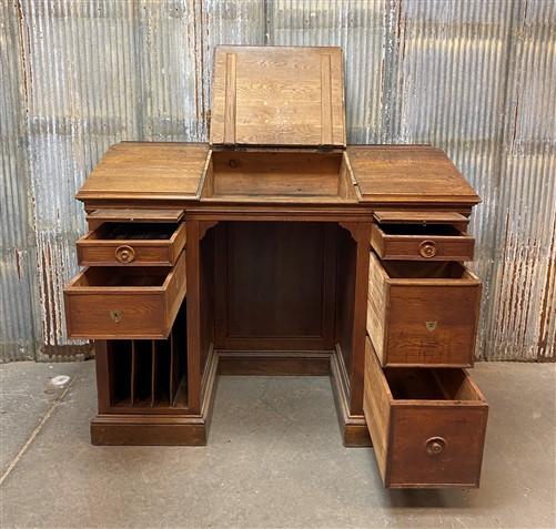 Vintage Oak Slant Front Desk, Standing Desk, Wood Furniture, Secretary Desk