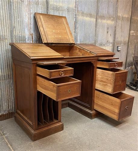 Vintage Oak Slant Front Desk, Standing Desk, Wood Furniture, Secretary Desk