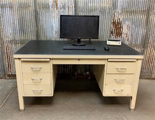 Vintage Mid Century General Fireproofing Desk, Double Pedestal, Home Office, A1