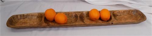 4 Bowl Tray, Rustic Carved Wood Dough Bowl Trencher, Divided Centerpiece A16,