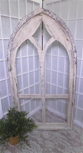 White Diamond Arched Church Window, Wood Cathedral Frame, Farmhouse Decor,