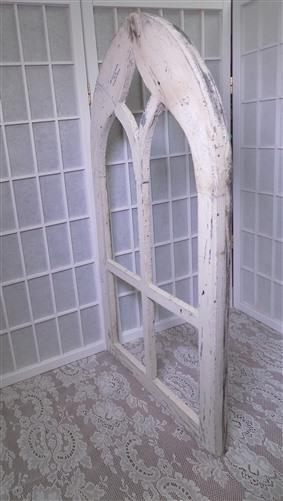 White Diamond Arched Church Window, Wood Cathedral Frame, Farmhouse Decor,