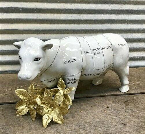 Model Cow Diagram Beef Figurine Decor, Porcelain Butcher Shop Decor, Meat Cuts