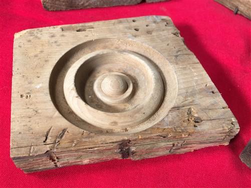 4 Plinth Blocks, Antique Bullseye Rosettes, Architectural Salvage, Wood Trim A87