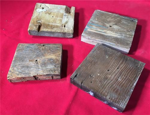 4 Plinth Blocks, Antique Bullseye Rosettes, Architectural Salvage, Wood Trim A87