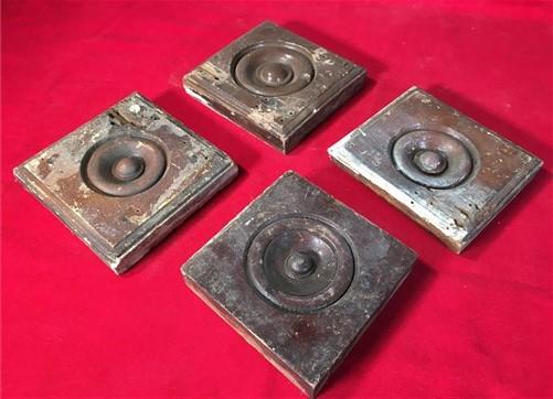 4 Plinth Blocks, Antique Bullseye Rosettes, Architectural Salvage, Wood Trim A88