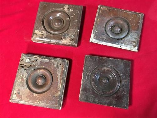 4 Plinth Blocks, Antique Bullseye Rosettes, Architectural Salvage, Wood Trim A88