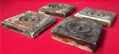 4 Plinth Blocks, Antique Bullseye Rosettes, Architectural Salvage, Wood Trim A88