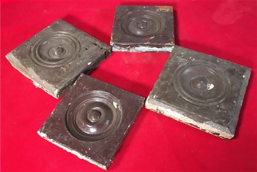 4 Plinth Blocks, Antique Bullseye Rosettes, Architectural Salvage, Wood Trim A91
