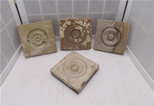 4 Plinth Blocks, Antique Bullseye Rosettes, Architectural Salvage, Wood Trim A99