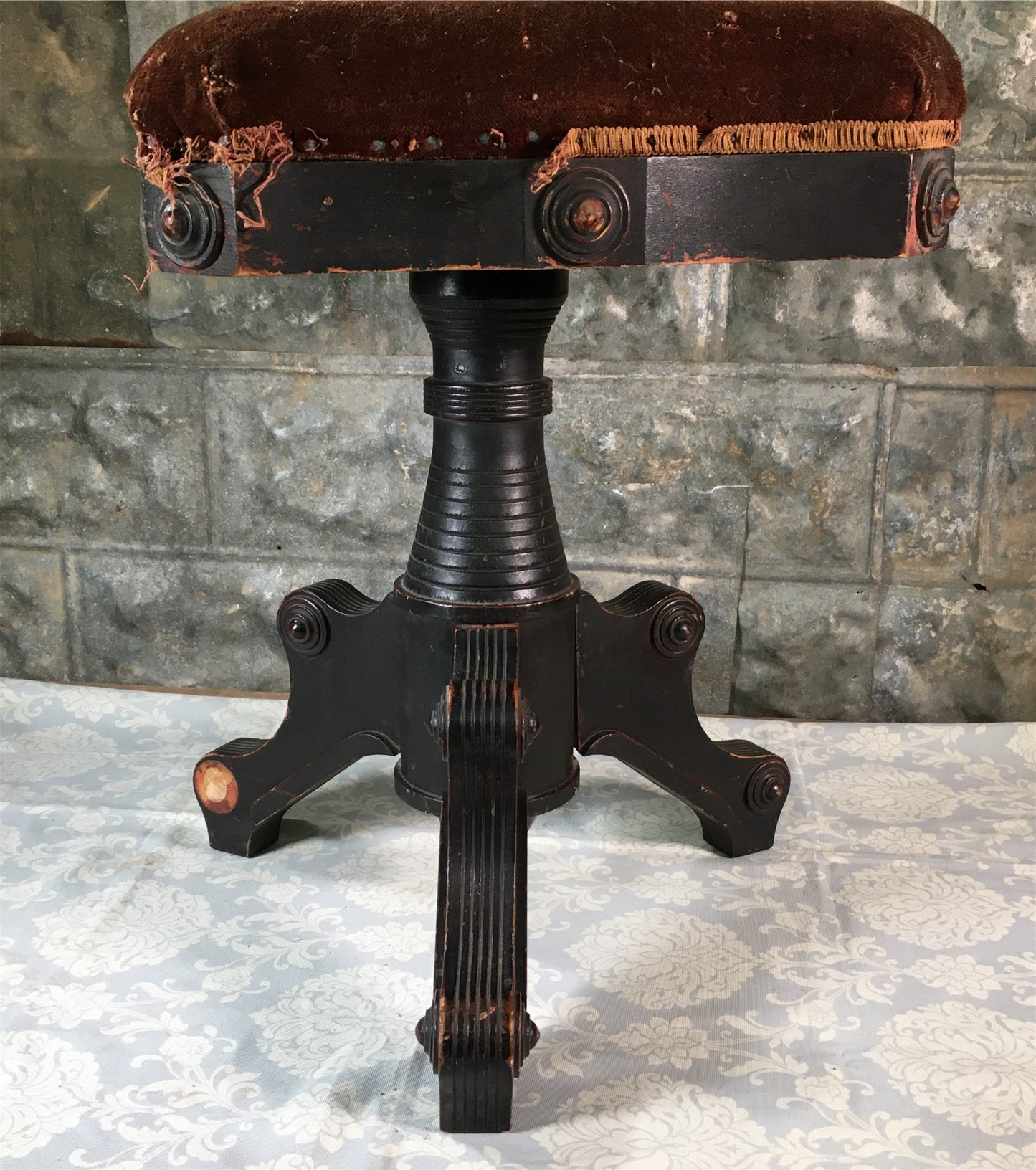 Swivel Piano Stool, Ornate Art Deco Legs, Wood Body, Catholic Church Organ G,