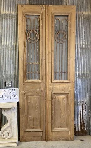 Antique French Double Doors (43x105) Wood Iron Doors, European Doors D127