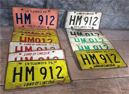 Set 11 Illinois License Plates, HM 912, Automobile Car Truck Tags 1969-1978,