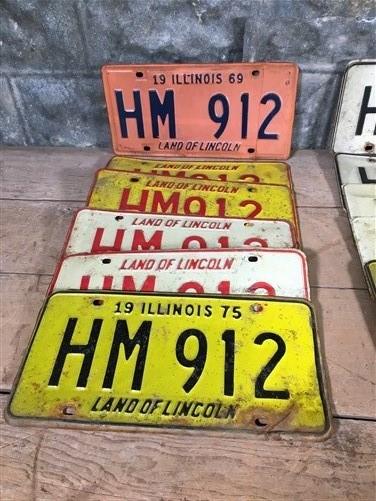 Set 11 Illinois License Plates, HM 912, Automobile Car Truck Tags 1969-1978,