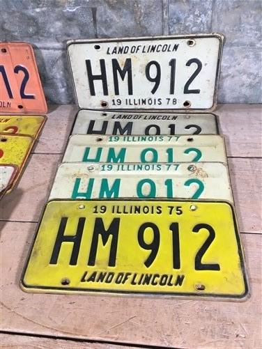 Set 11 Illinois License Plates, HM 912, Automobile Car Truck Tags 1969-1978,