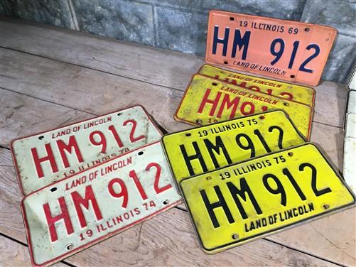 Set 11 Illinois License Plates, HM 912, Automobile Car Truck Tags 1969-1978,