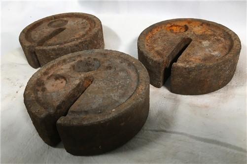 Round Hanging Small Scale Weights, Vintage Metal Industrial Fairbanks Morse A79,