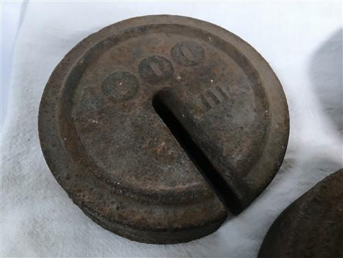 Round Hanging Small Scale Weights, Vintage Metal Industrial Fairbanks Morse A79,