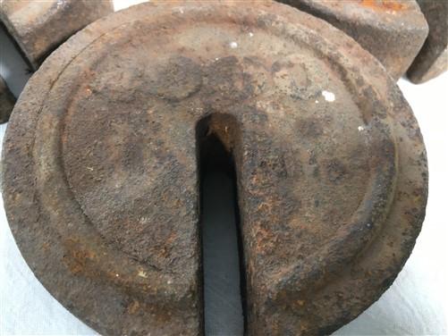 Round Hanging Small Scale Weights, Vintage Metal Industrial Fairbanks Morse A79,