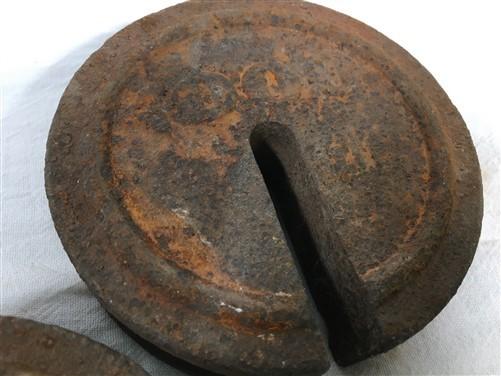 Round Hanging Small Scale Weights, Vintage Metal Industrial Fairbanks Morse A79,