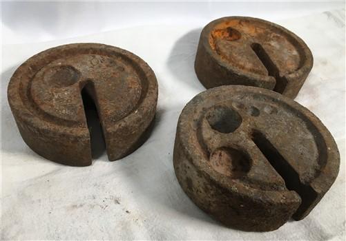 Round Hanging Small Scale Weights, Vintage Metal Industrial Fairbanks Morse A79,