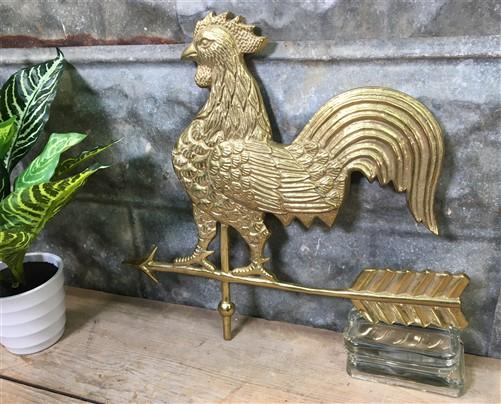 Strutting Rooster on Weathervane, Brass Wall Mount Chicken Country Decor Vintage