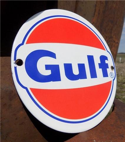 Gulf Sign, Gulf Porcelain Metal Advertising Sign, Gas Station Pump Oil Sign