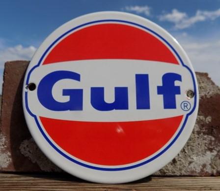 Gulf Sign, Gulf Porcelain Metal Advertising Sign, Gas Station Pump Oil Sign