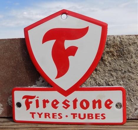 Firestone Tyres Tubes Sign, Metal Porcelain Advertising Sign, Gas Station Sign