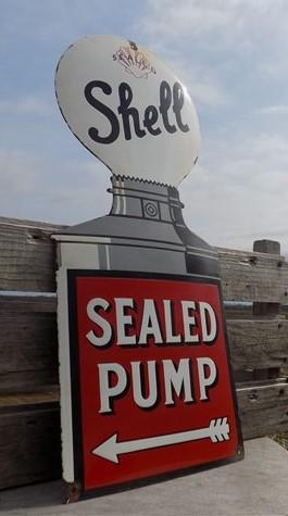 Shell Sealed Pump Sign, Shell Porcelain Metal Advertising, Gas Station Oil B