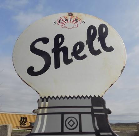 Shell Sealed Pump Sign, Shell Porcelain Metal Advertising, Gas Station Oil B