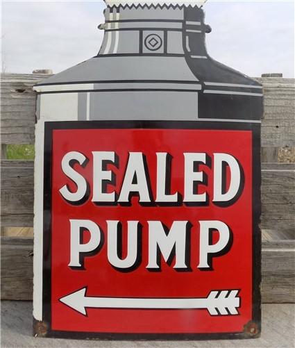 Shell Sealed Pump Sign, Shell Porcelain Metal Advertising, Gas Station Oil B