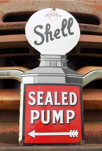 Shell Sealed Pump Sign, Shell Porcelain Metal Advertising, Gas Station Oil C