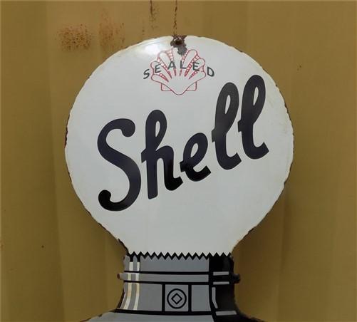 Shell Sealed Pump Sign, Shell Porcelain Metal Advertising, Gas Station Oil D