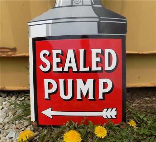 Shell Sealed Pump Sign, Shell Porcelain Metal Advertising, Gas Station Oil D