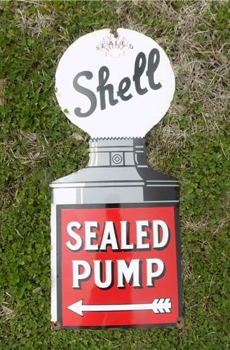 Shell Sealed Pump Sign, Shell Porcelain Metal Advertising, Gas Station Oil D