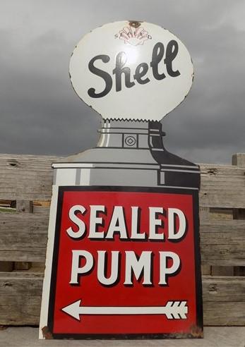 Shell Sealed Pump Sign, Shell Porcelain Metal Advertising, Gas Station Oil F