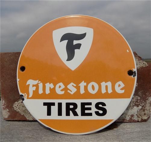 Firestone Tires Sign, Metal Porcelain Advertising, Gas Station Service Sign B