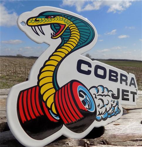 Cobra Jet Sign, Metal Porcelain Sign, Advertising Sign, Ford Mustang Sign