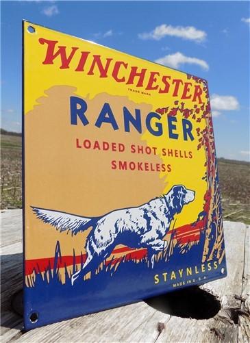 Winchester Ranger Shot Shells Sign, Metal Porcelain Advertising, Staynless Sign